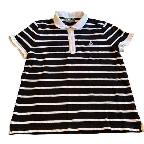 Lauren Ralph Lauren Tops - Ralph Lauren Active Black And White Stripped Women’s Short Sleeved Collard Shirt